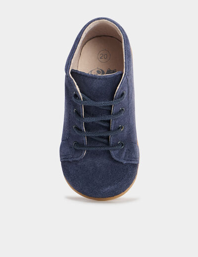 Bottillons effet suédine en cuir bleu marine bébé garçon