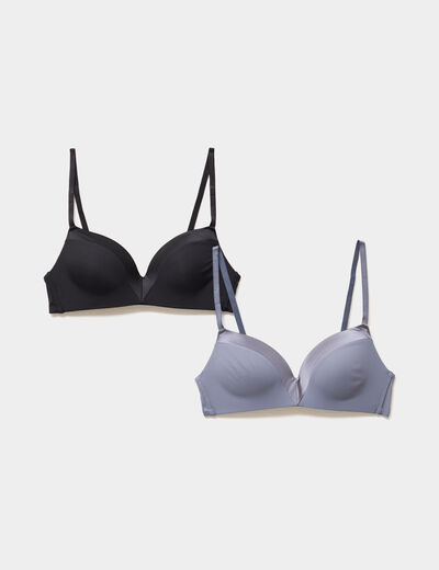 Lot 2 soutiens-gorge triangle paddés bleu gris femme