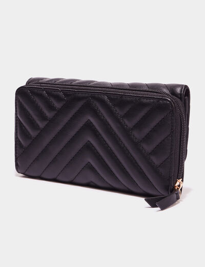 Portefeuille matelassé noir femme