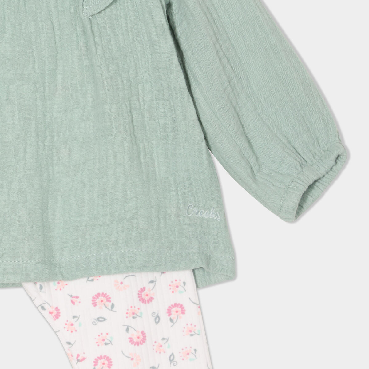 Ensemble 3 pièces en gaze de coton creme bébé fille