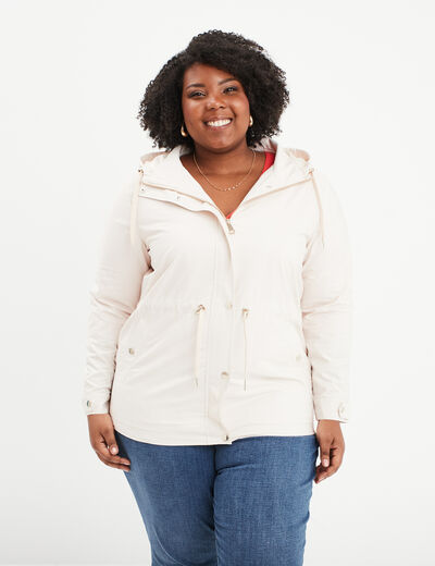 Parka déperlante cintrée à capuche beige femme grande taille