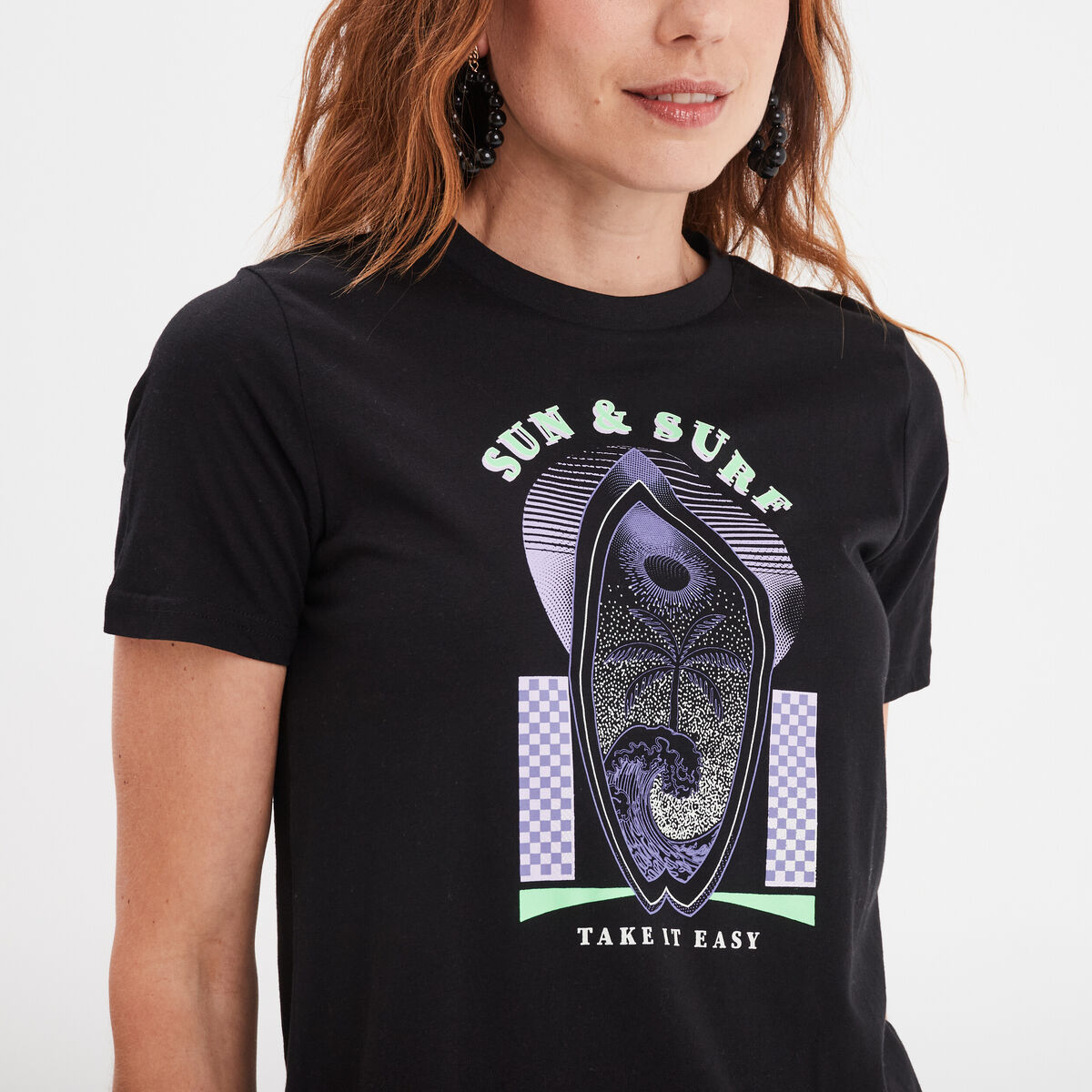 T-shirt col rond manches courtes Liberto noir femme