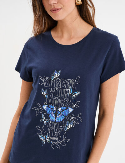 T-shirt ajusté col rond coton Creeks bleu marine femme