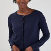 Gilet manches longues boutonné col rond bleu marine femme