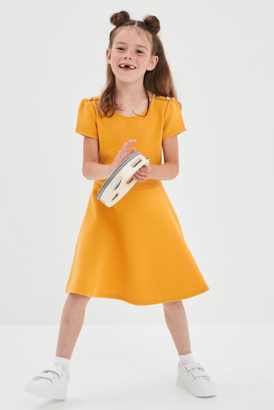 Robe trapèze manches courtes jaune moutarde fille
