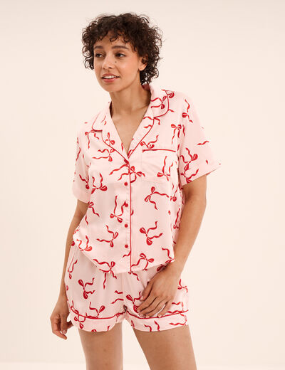 Ensemble pyjama short soyeux 2 pi&egrave;ces rose femme