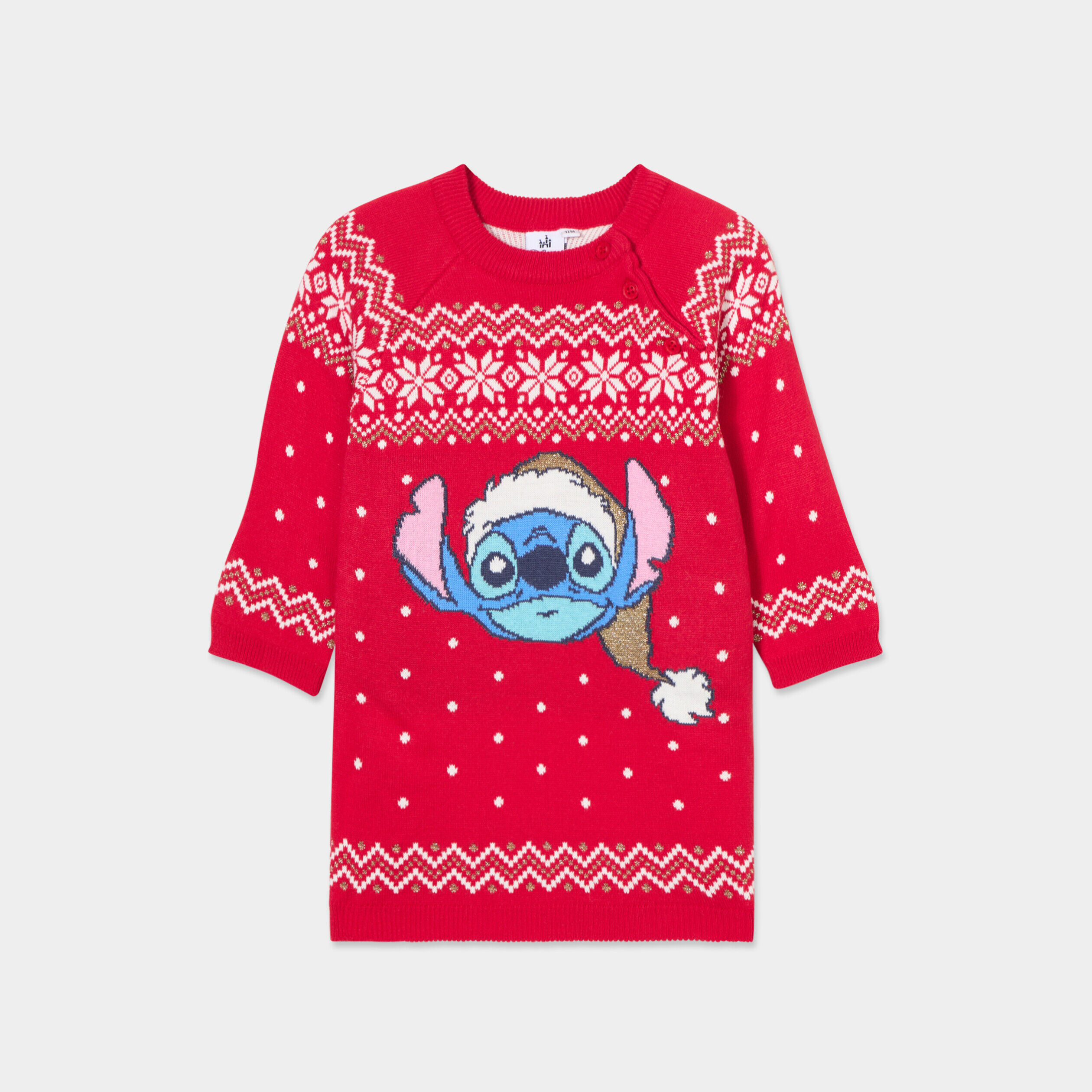 Robe pull droite Noël Stitch rouge bébé fille