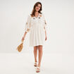 Robe courte brod&eacute;e taille &eacute;lastiqu&eacute;e ecru femme