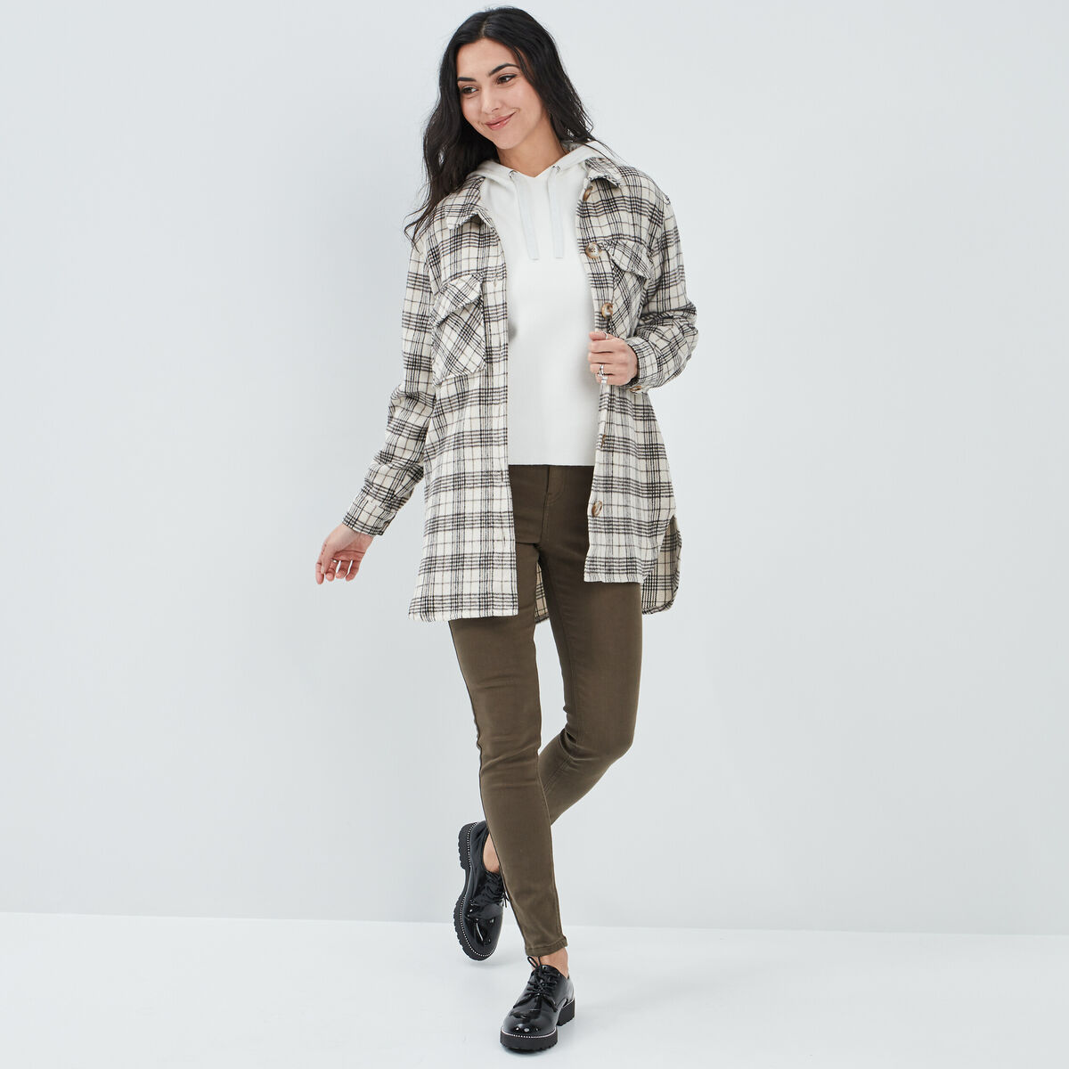 Pantalon skinny taille haute vert kaki femme