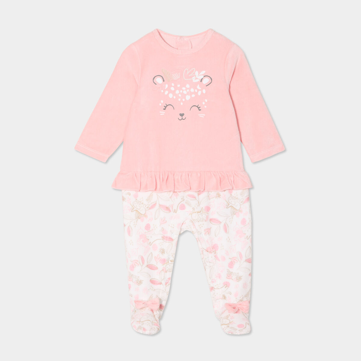 Dors-bien effet velours manches longues rose poudrée bébé fille
