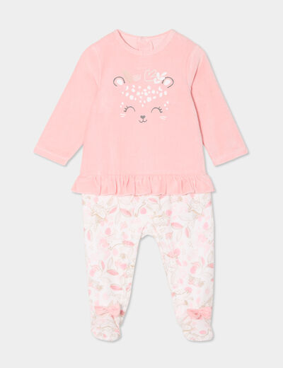 Dors-bien effet velours manches longues rose poudrée bébé fille