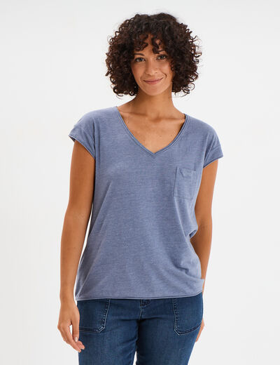 T-shirt col v poche poitrine Creeks bleu gris femme