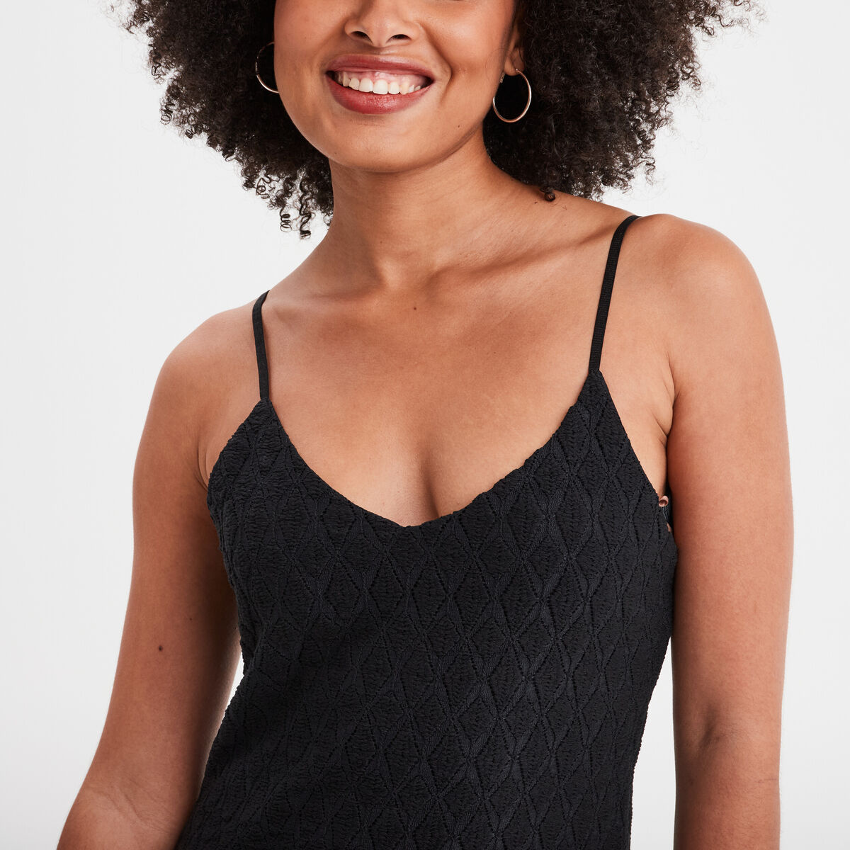 Robe housse col en V aspect ajouré noir femme