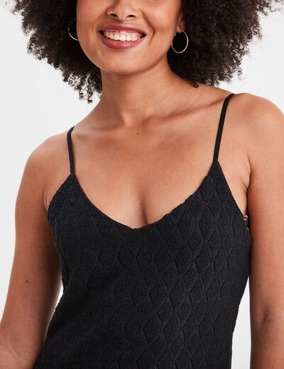 Robe housse col en V aspect ajouré noir femme