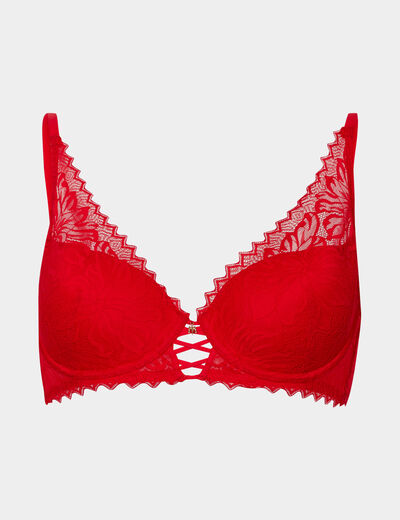 Soutien-gorge foulard padd&eacute; dentelle rouge femme