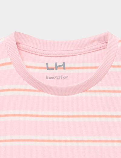 T-shirt c&ocirc;tel&eacute; manches courtes rose clair fille