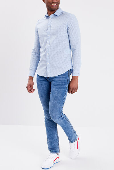Chemise manches longues col italien bleu ciel homme