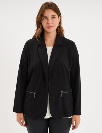 Blazer avec poches zipp&eacute;es noir femme grande taille