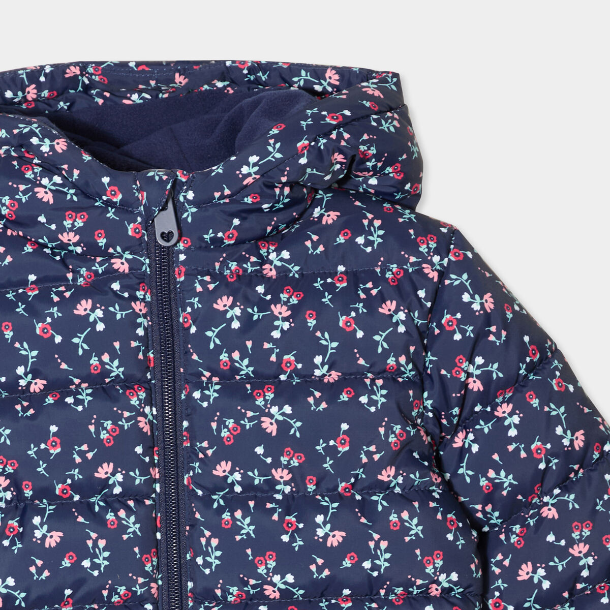 Doudoune à capuche poignets élastiqués bleu marine bébé fille
