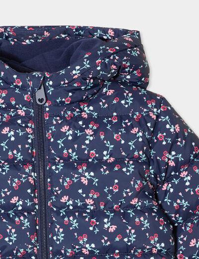 Doudoune à capuche poignets élastiqués bleu marine bébé fille
