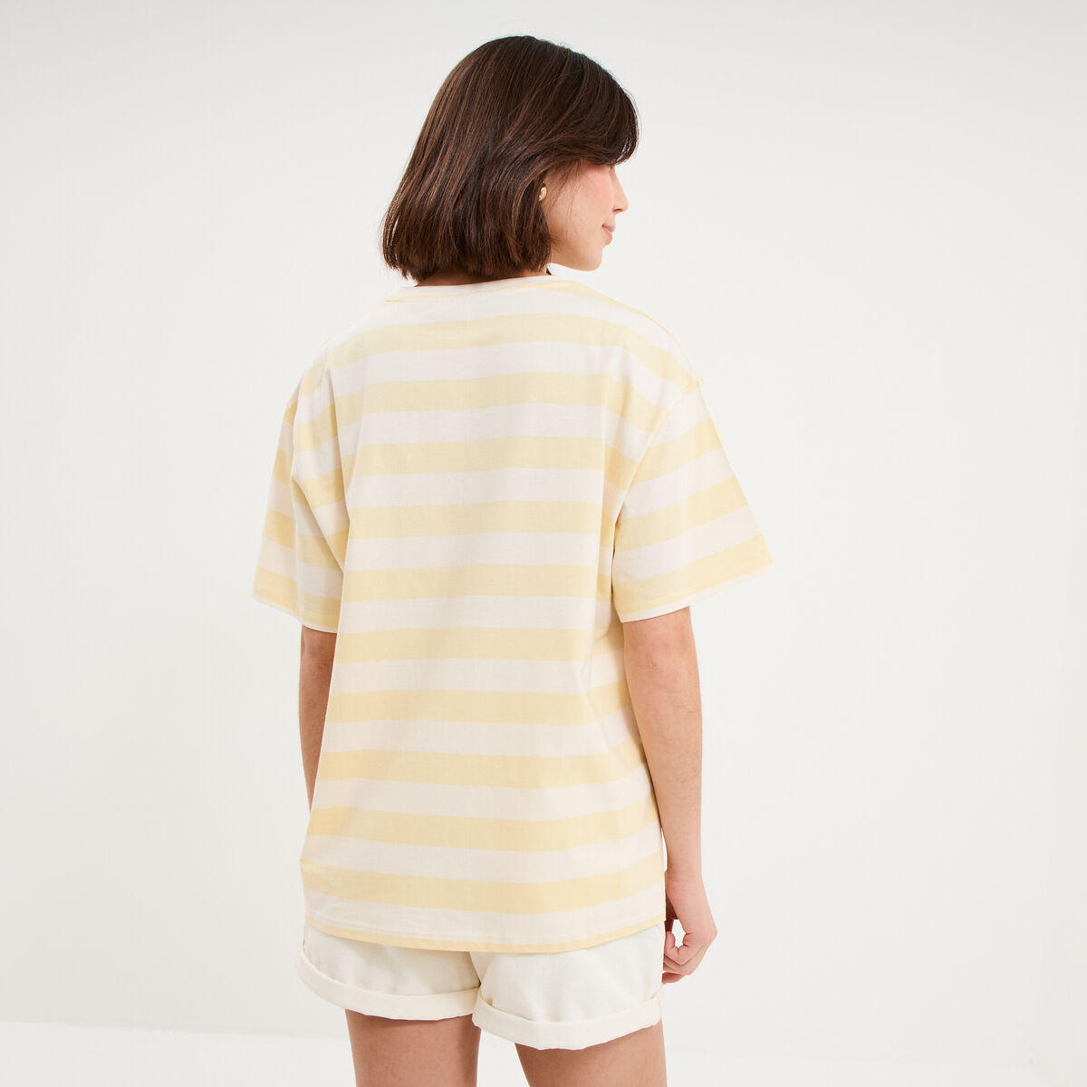 T-shirt droit &agrave; manches courtes coton jaune citron femme