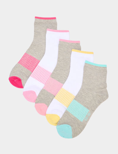 Lot 5 paires socquettes sport coton multicolore femme