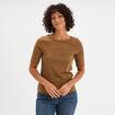T-shirt col rond manches courtes coton beige femme