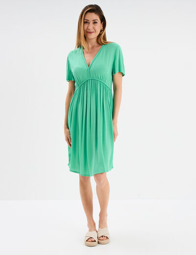 Robe col en V détails tressés vert menthe femme