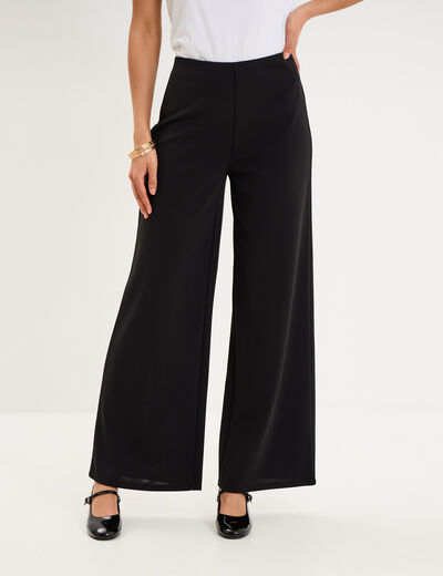 Pantalon large fluide taille haute noir femme