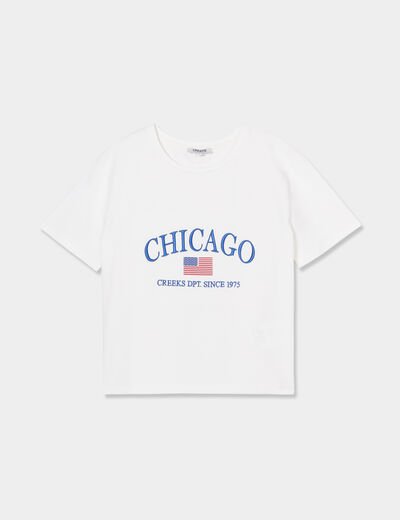 T-shirt cropped ajusté broderie Creeks blanc femme