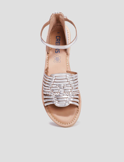 Sandales plates à brides en cuir Creeks gris argent femme