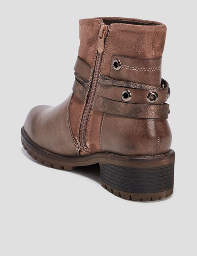 Bottines avec boucles et clous taupe femme