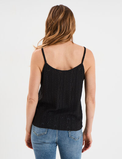Débardeur broderie anglaise à bretelles noir femme