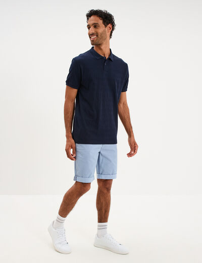 Bermuda short chino droit coton stretch bleu gris homme