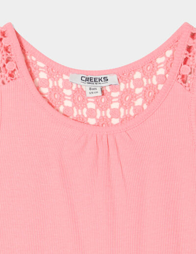Débardeur côtelé dos macramé Creeks rose fille