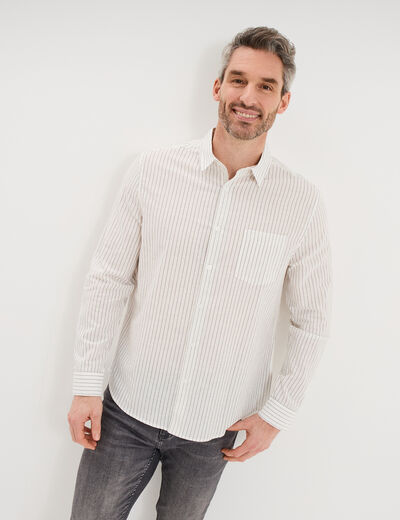 Chemise manches longues coton beige homme