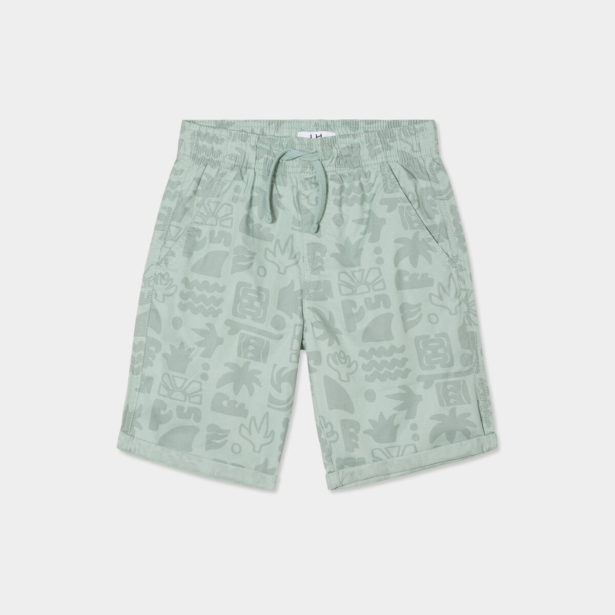 Short bermuda droit taille élastiquée vert kaki garçon
