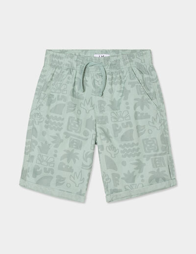 Short bermuda droit taille élastiquée vert kaki garçon