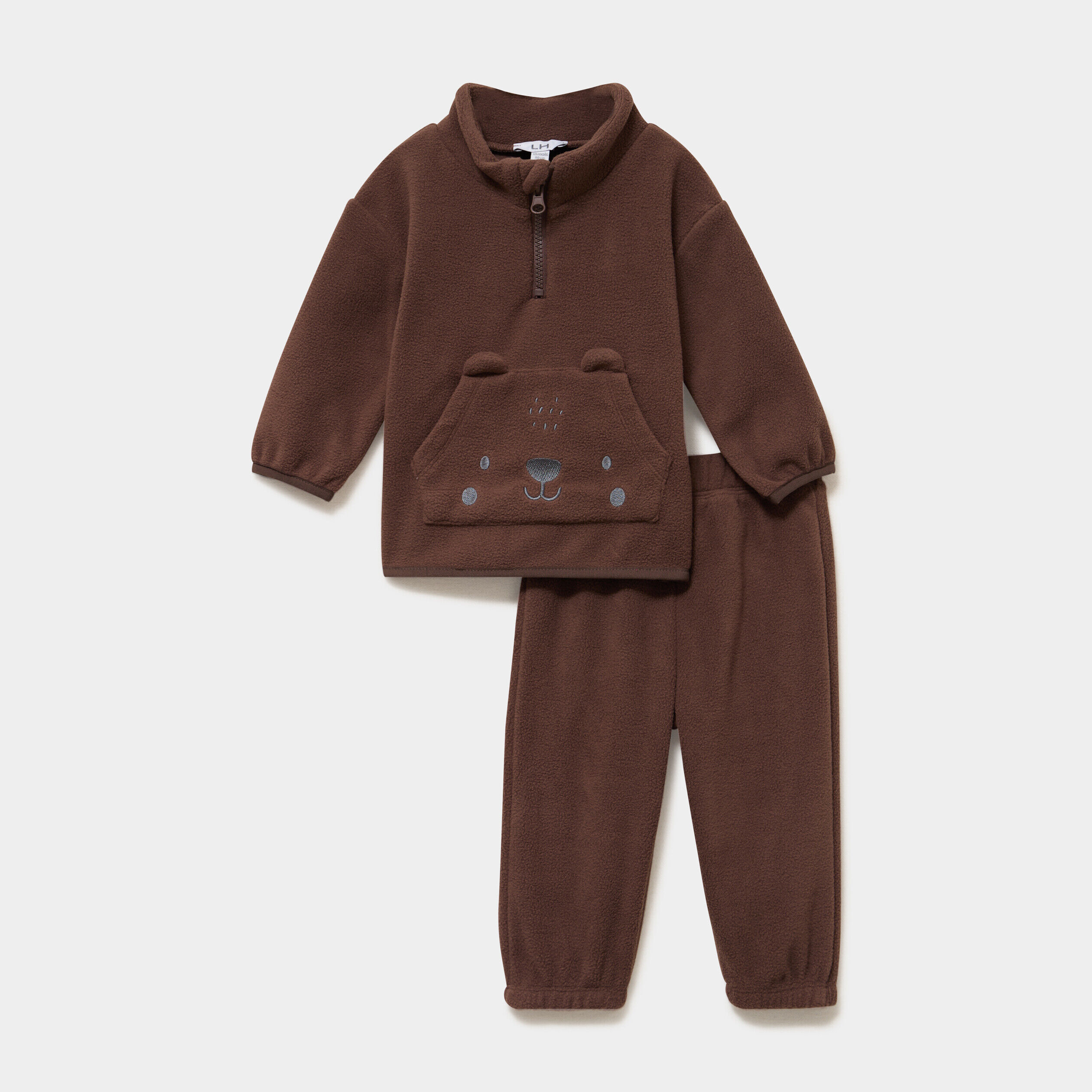 Ensemble effet polaire sweat et pantalon marron foncé bébé garçon LH