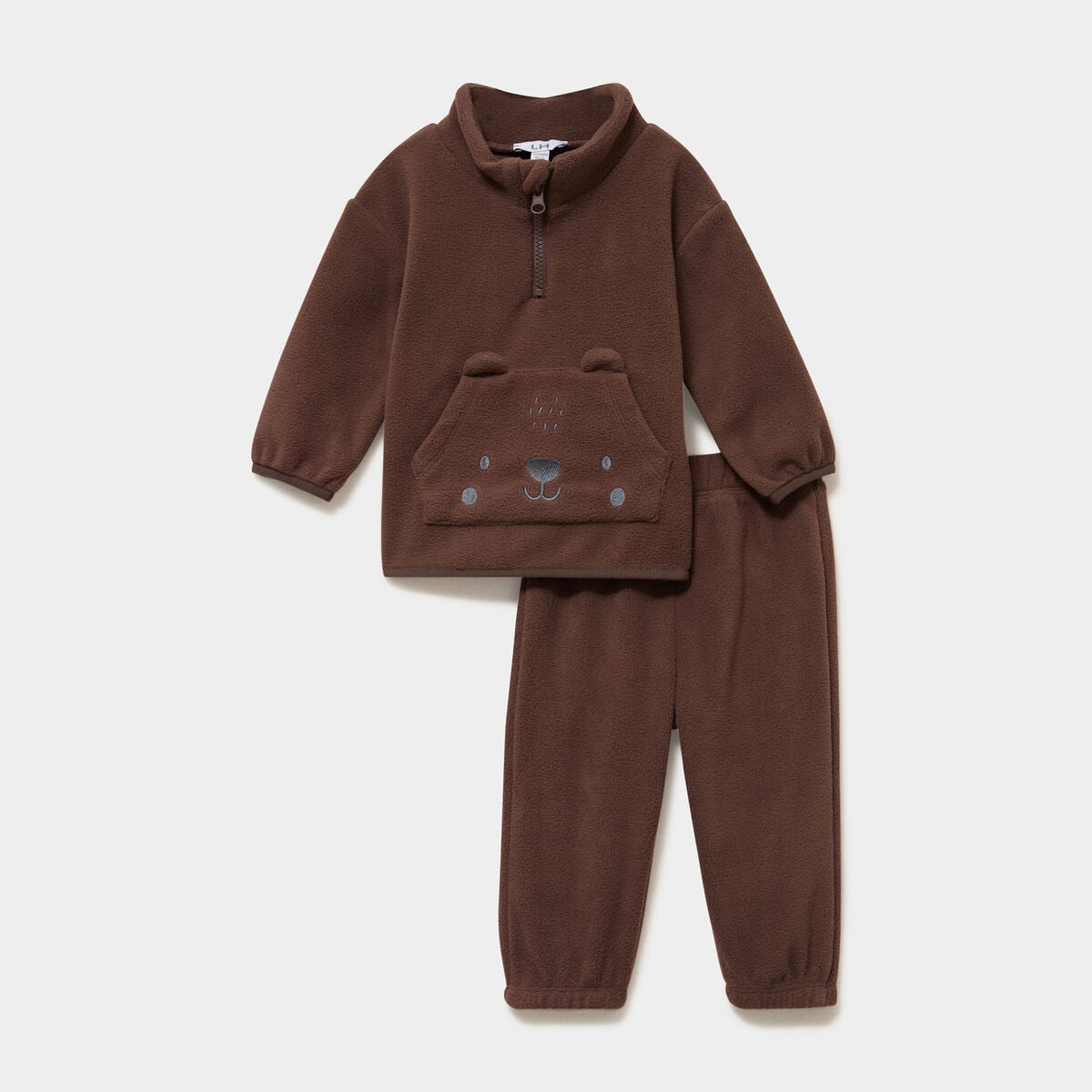 Ensemble effet polaire sweat et pantalon marron fonc&eacute; b&eacute;b&eacute; gar&ccedil;on