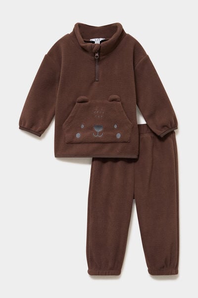 Ensemble effet polaire sweat et pantalon marron fonc&eacute; b&eacute;b&eacute; gar&ccedil;on