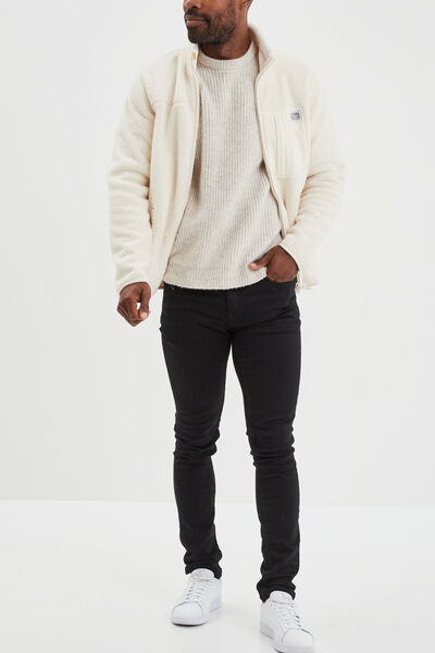 Pull col rond &agrave; manches longues beige homme