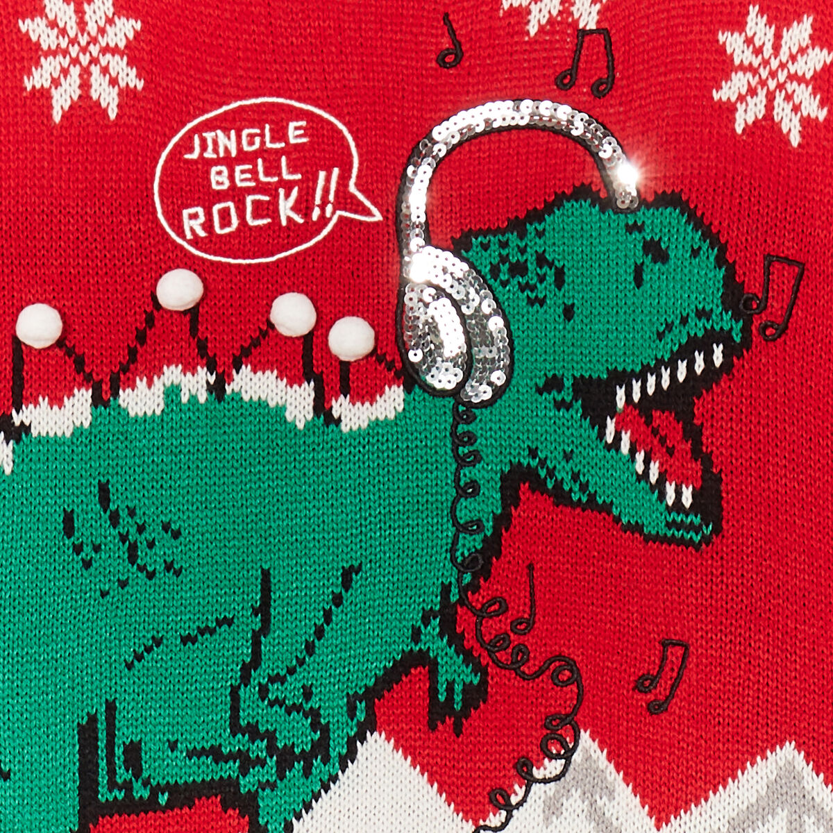 Pull No&euml;l col rond sequins et broderie rouge gar&ccedil;on