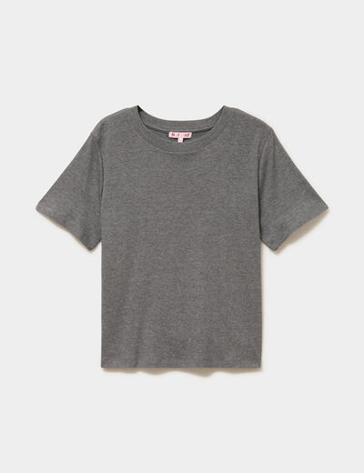 T-shirt col rond manches courtes coton gris femme