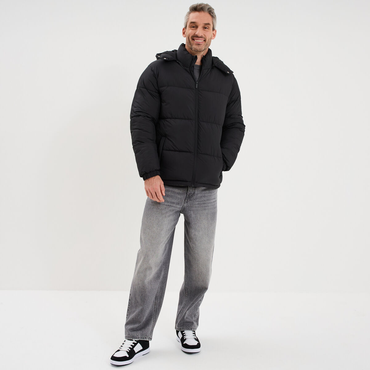 Doudoune d&eacute;perlante &agrave; capuche amovible noir homme