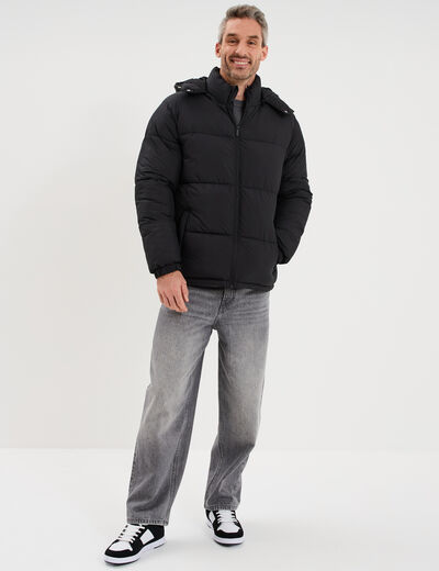 Doudoune d&eacute;perlante &agrave; capuche amovible noir homme