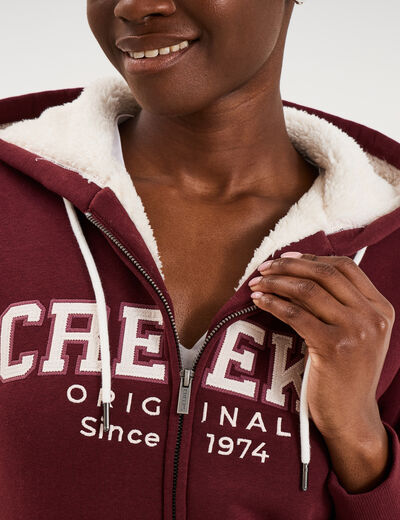 Sweat &agrave; capuche doublure effet sherpa violet fonc&eacute; femme