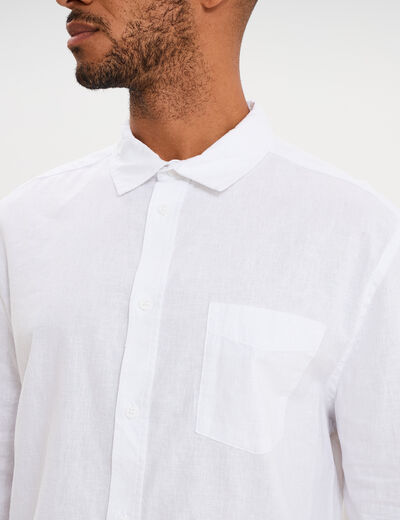 Chemise manches longues lin m&eacute;lang&eacute; blanc homme
