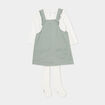Ensemble 3 pi&egrave;ces avec robe salopette vert kaki b&eacute;b&eacute; fille