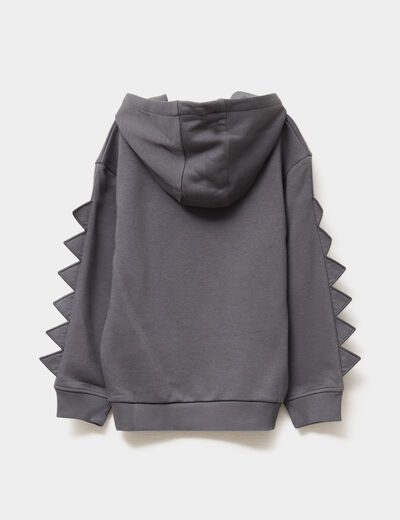 Sweat hoodie détails fantaisie coton gris foncé garçon